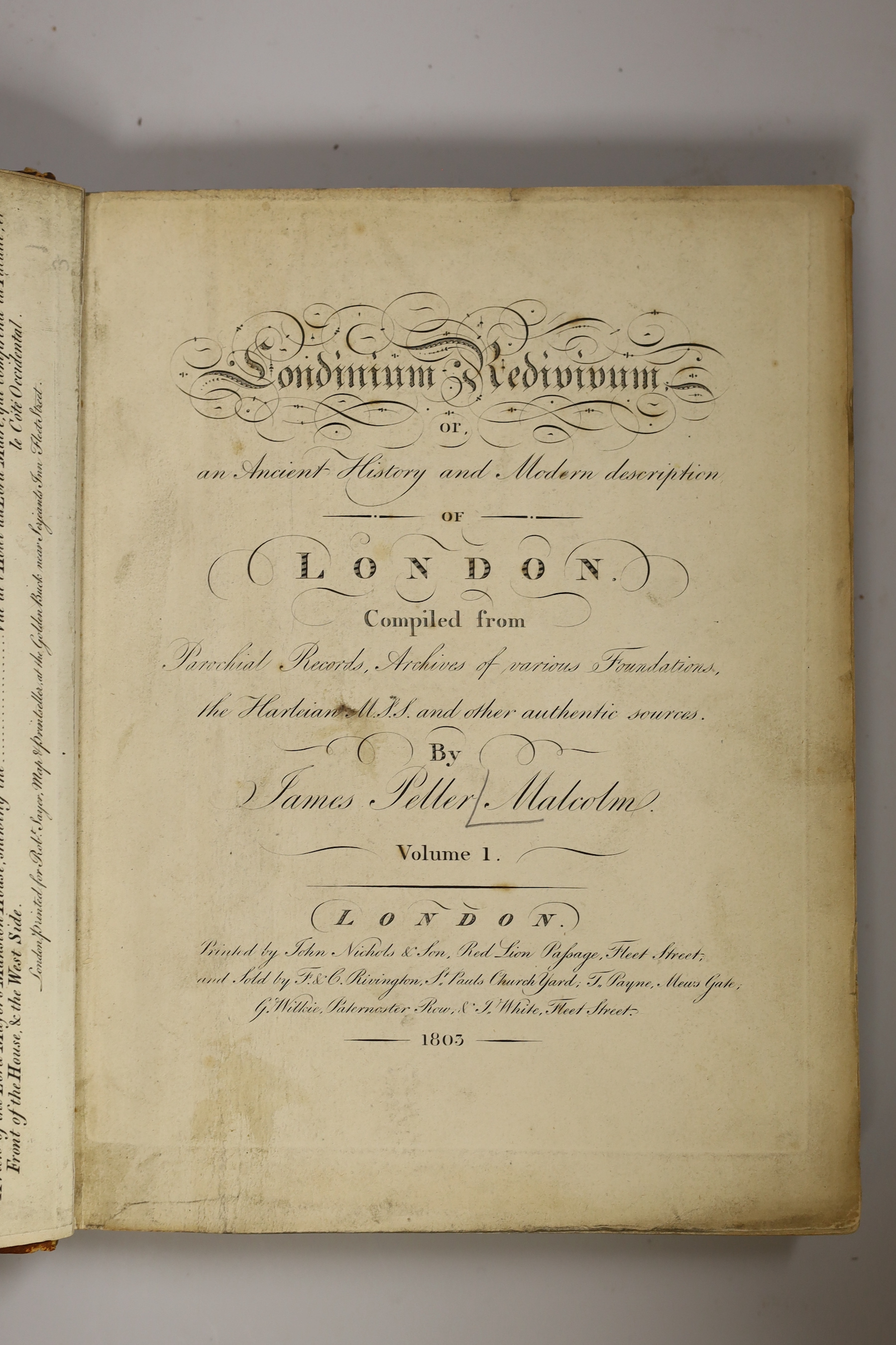 James Pellier Malcolm, London Redivivium, (4 volumes) together with Petit Dedifaces Architectural 2 albums. France & Spain